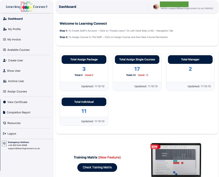 Managing Company & Staff Training on Learning Connect